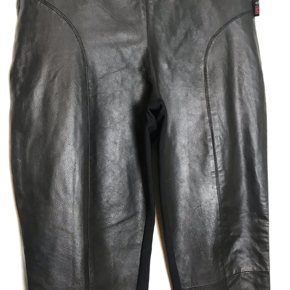 Arlen Ness Black Leather Straight Leg Moto Pants Womens Size M Bikerwear Punk - Picture 6 of 12